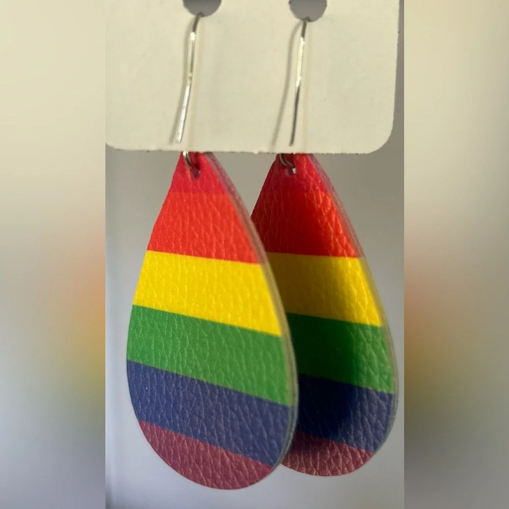 New Colorful/Rainbow Striped Earrings Hand crafted - Picture 2 of 2